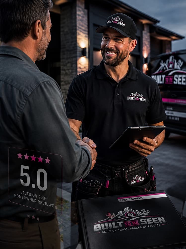 A Built To Be Seen contractor shaking hands with a satisfied homeowner client