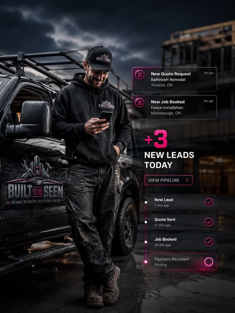 A Built To Be Seen contractor checking new leads and job bookings on his phone